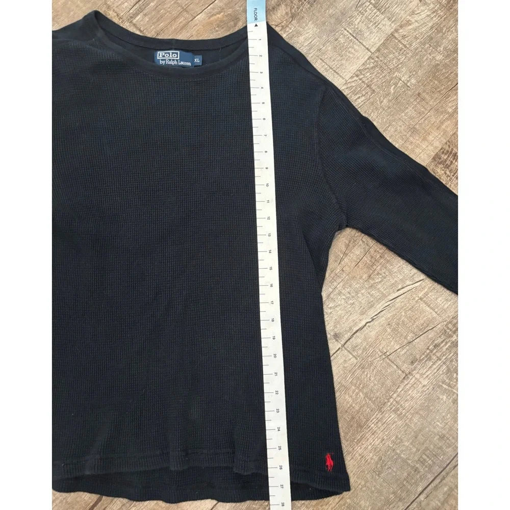 Polo Ralph Lauren Mens XL Black Waffle Knit Thermal Long‎ Sleeve Shirt Red Pony
